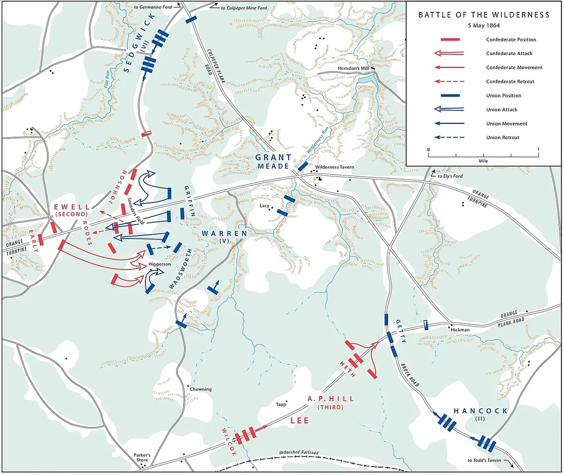 Battle of the Wilderness (May 5-7, 1864). Situation May 5.
