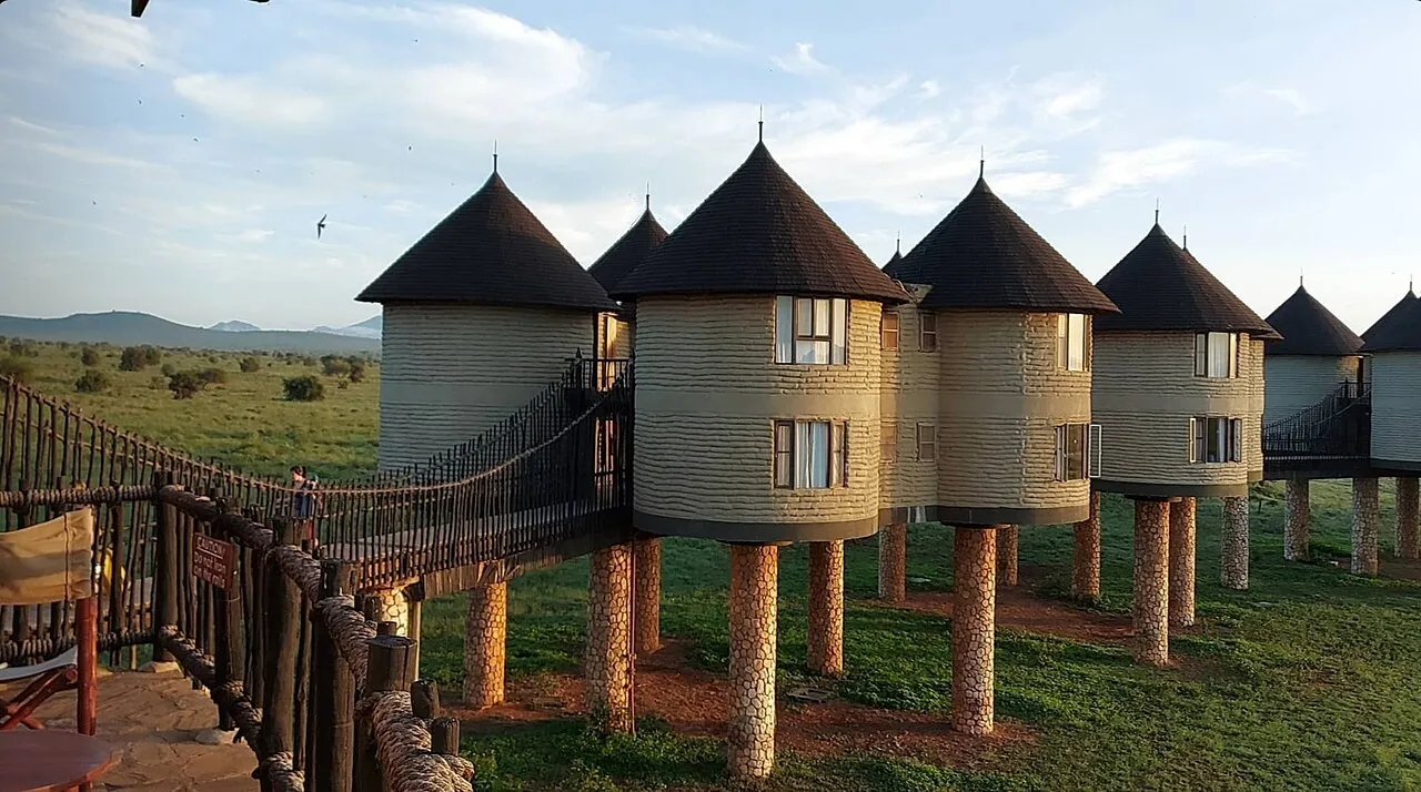 Sarova Salt Lick Game Lodge, Taita Hills Wildlife Sanctuary overlooking a waterhole and the vast Tsavo plains