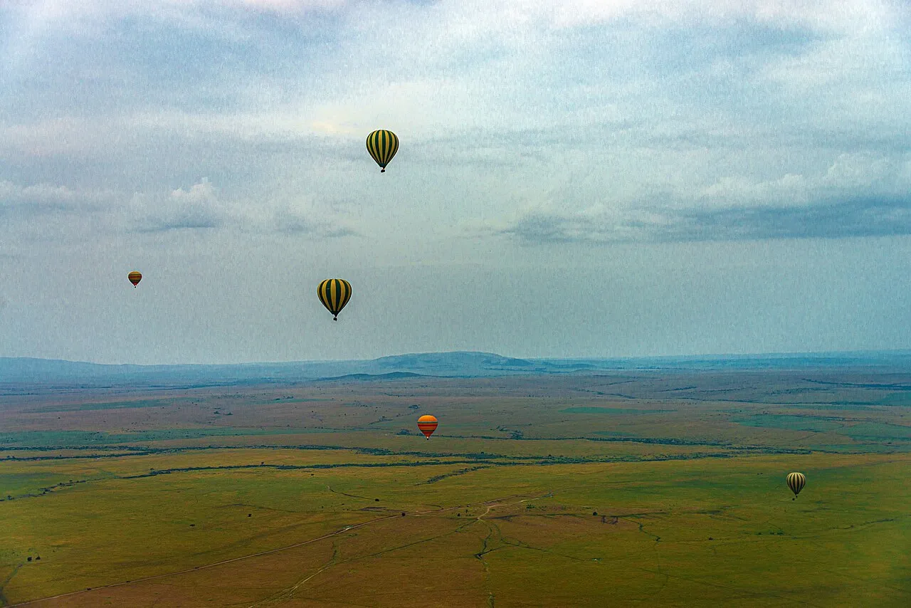 View of other balloons from balloon on Maasai Mara aerial safari