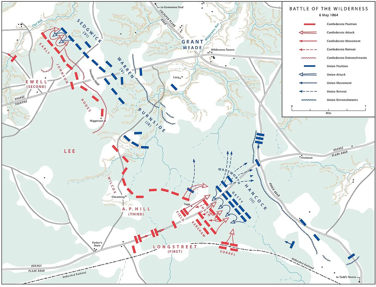 Battle of the Wilderness (May 5-7, 1864). Situation May 6.