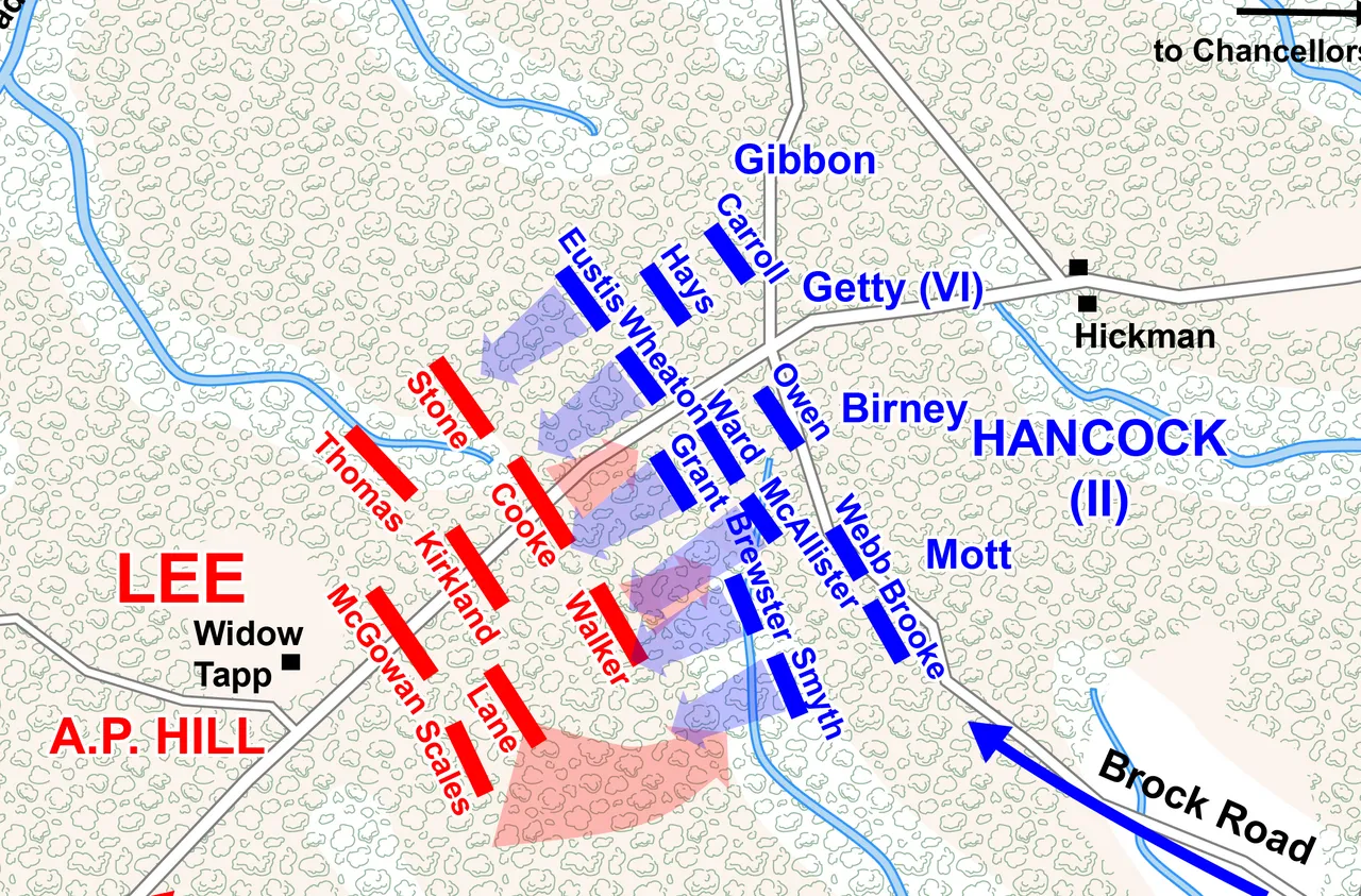 Map of a portion of the Battle of the Wilderness of the American Civil War.