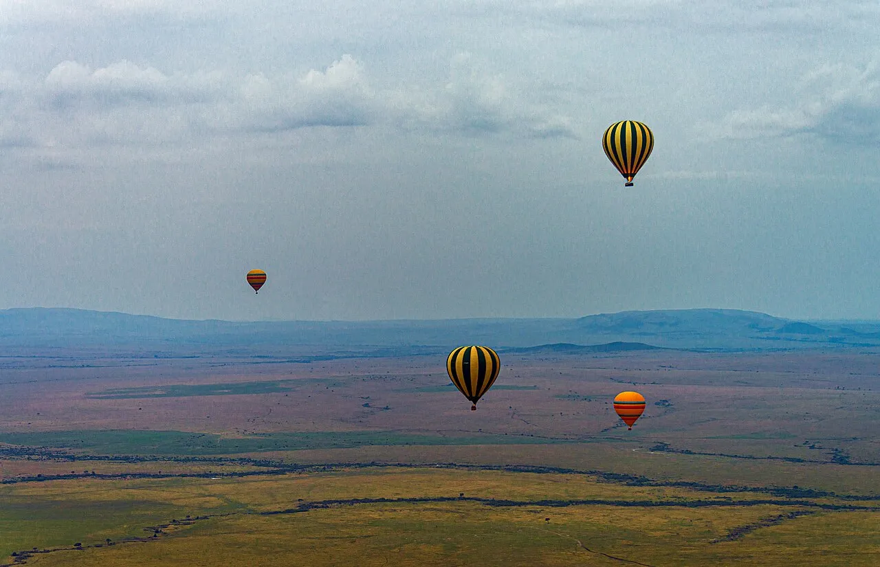 View of other balloons from balloon on Maasai Mara aerial safari